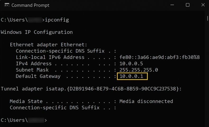 Find Router IP Address on windows